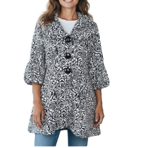 Midnight Velvet Black & White Floral Jacket 3X